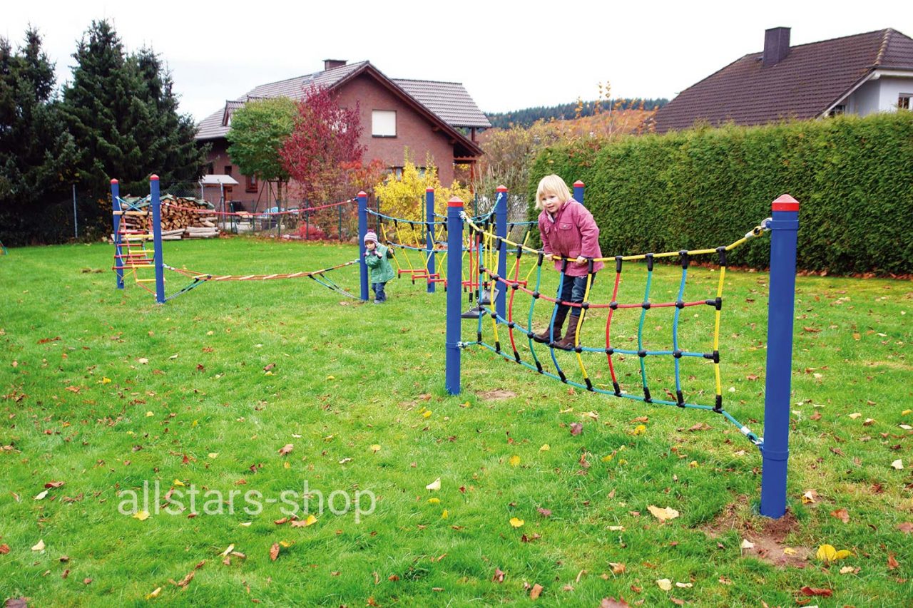 HUCK Seilparcours "Haiger" Kombination mit 8 Stahlpfosten + 7 Elementen