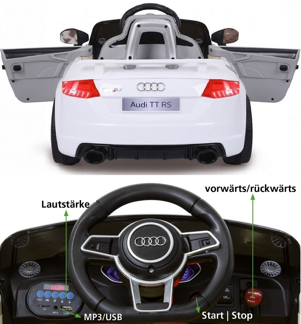 2x Motoren mit Fensteuerung MP3 USB Schwarz Audi TT RS Elektro Kindererauto12V 