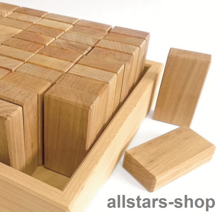 Allstars Bauspiel 50 Stück Quader aus Erlenholz im Holzkasten für Holz